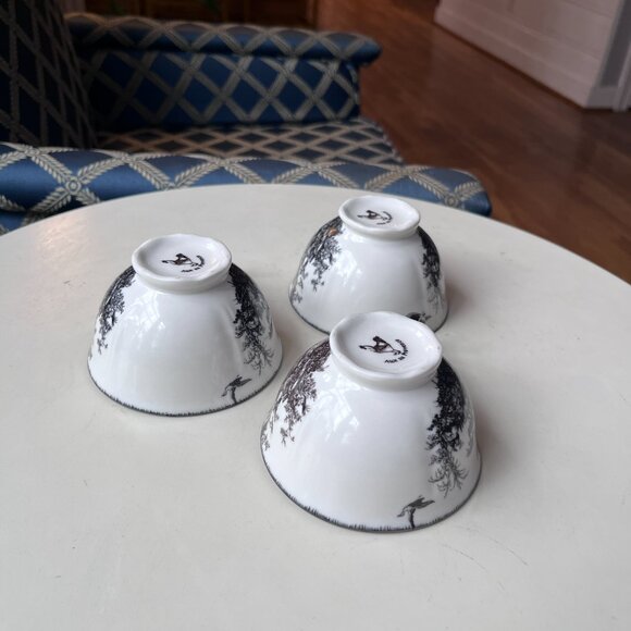 3 Aux Au Provence French Country Black and white Teacups with chickens/rabbit - Picture 15 of 15